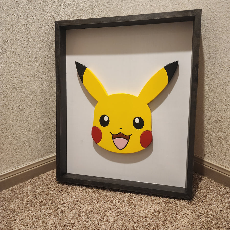 Framed Pikachu Wall Art 20.5" x 25" x 2" - Acrylic Paint