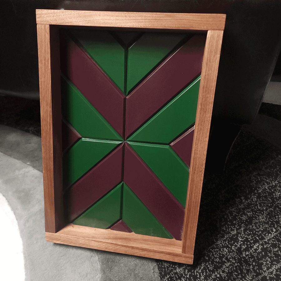Wall Art Green and Maroon with Walnut Frame