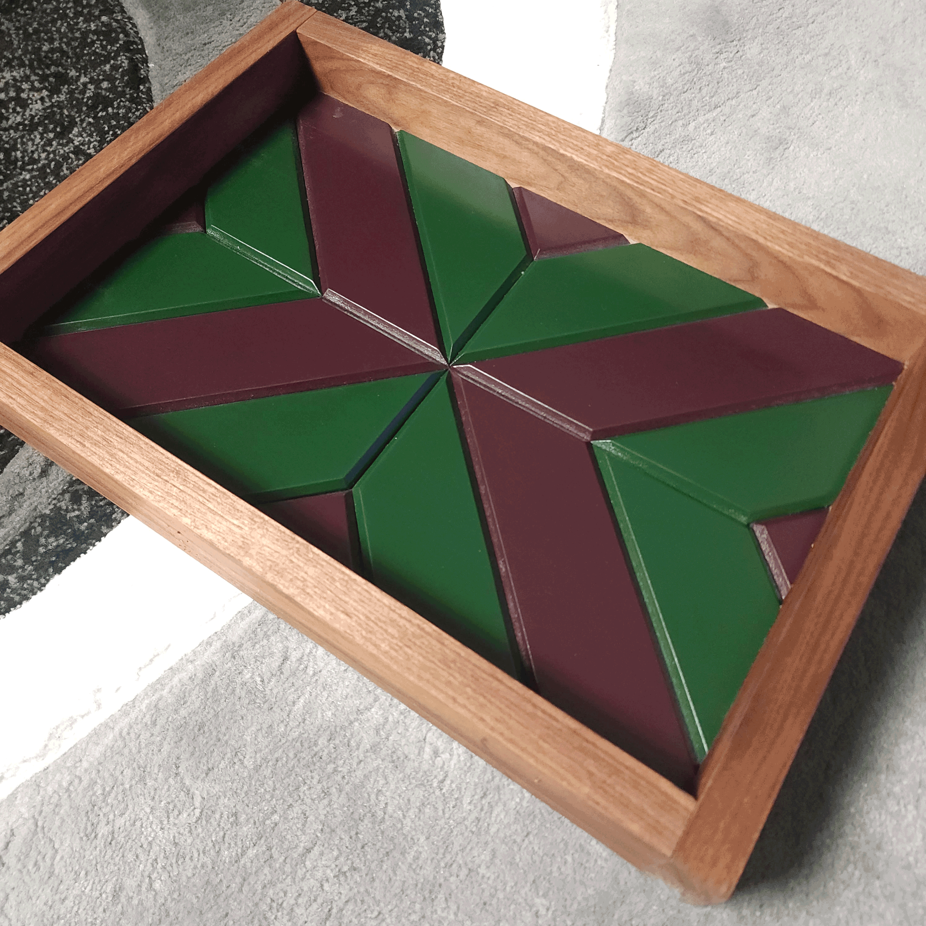 Wall Art Green and Maroon with Walnut Frame