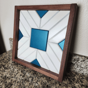Wall Art Metallic Turquoise and White 13" x 13"