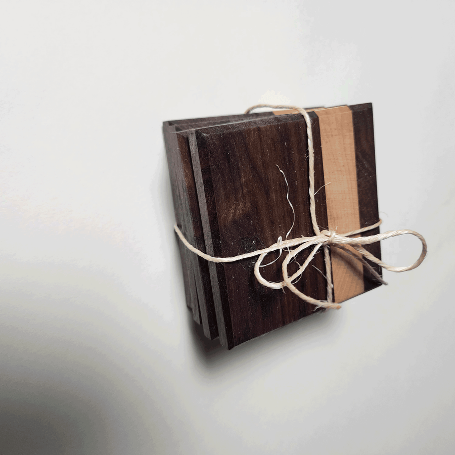 4 Pk Walnut with Maple Stripe Coaster 4x4
