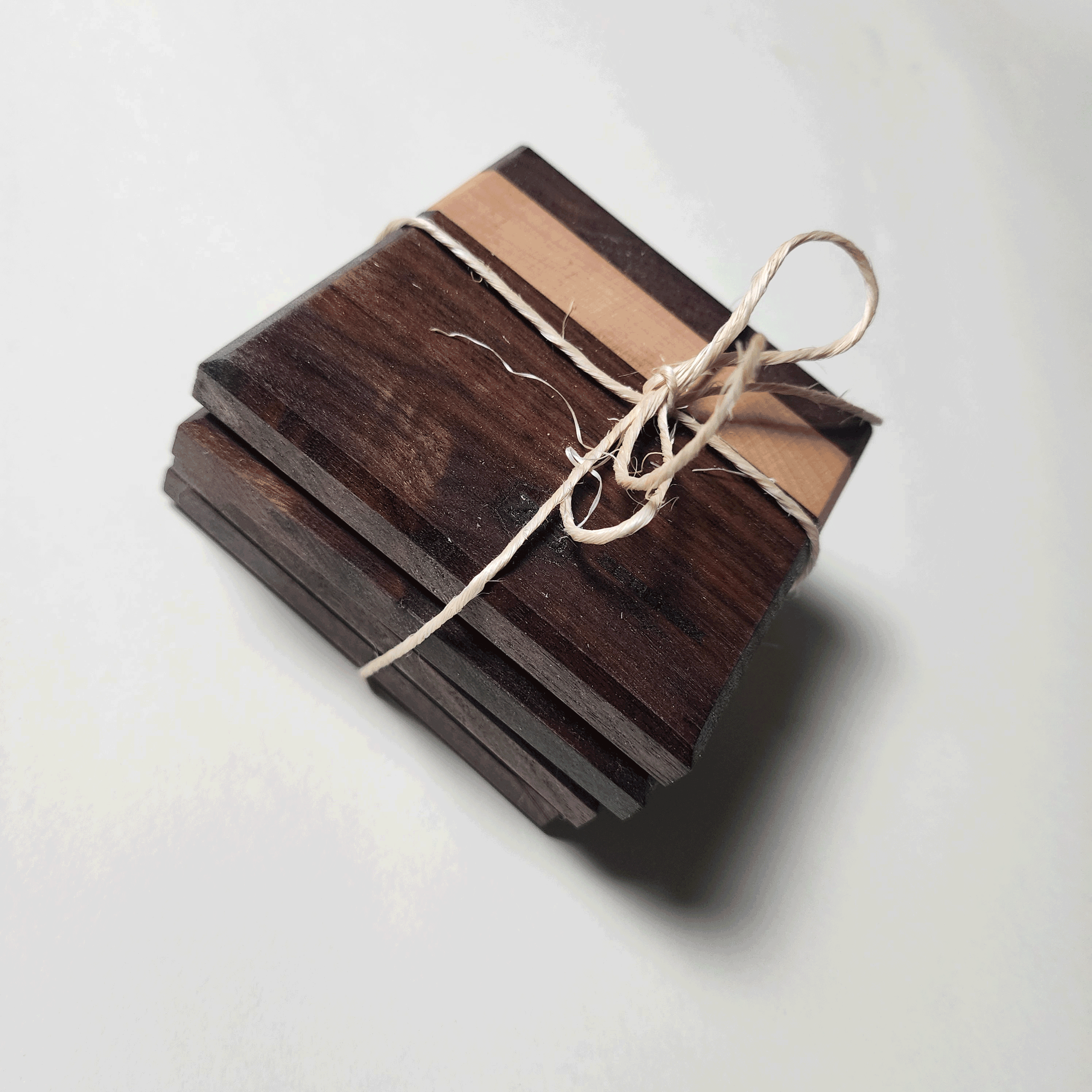 4 Pk Walnut with Maple Stripe Coaster 4x4