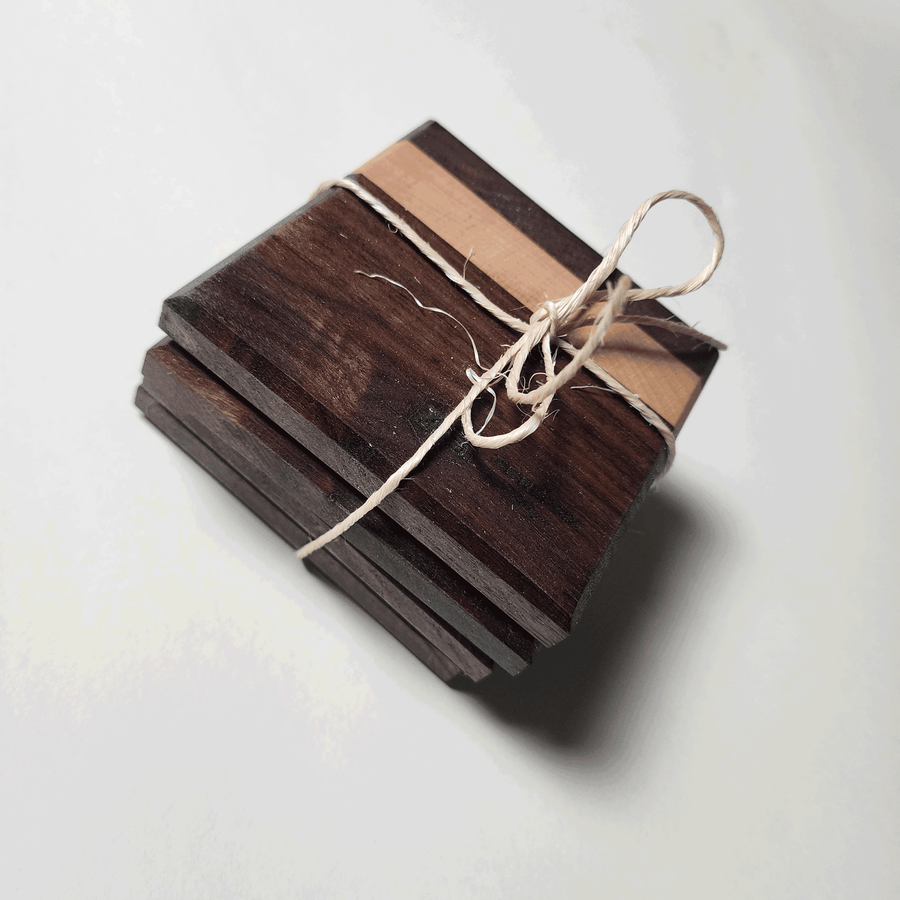 4 Pk Walnut with Maple Stripe Coaster 4x4