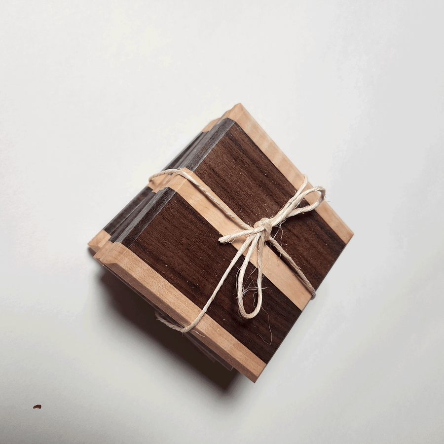 Wanut and Maple Stripe Coaster 4pk 4x4