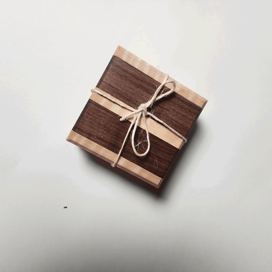 Wanut and Maple Stripe Coaster 4pk 4x4