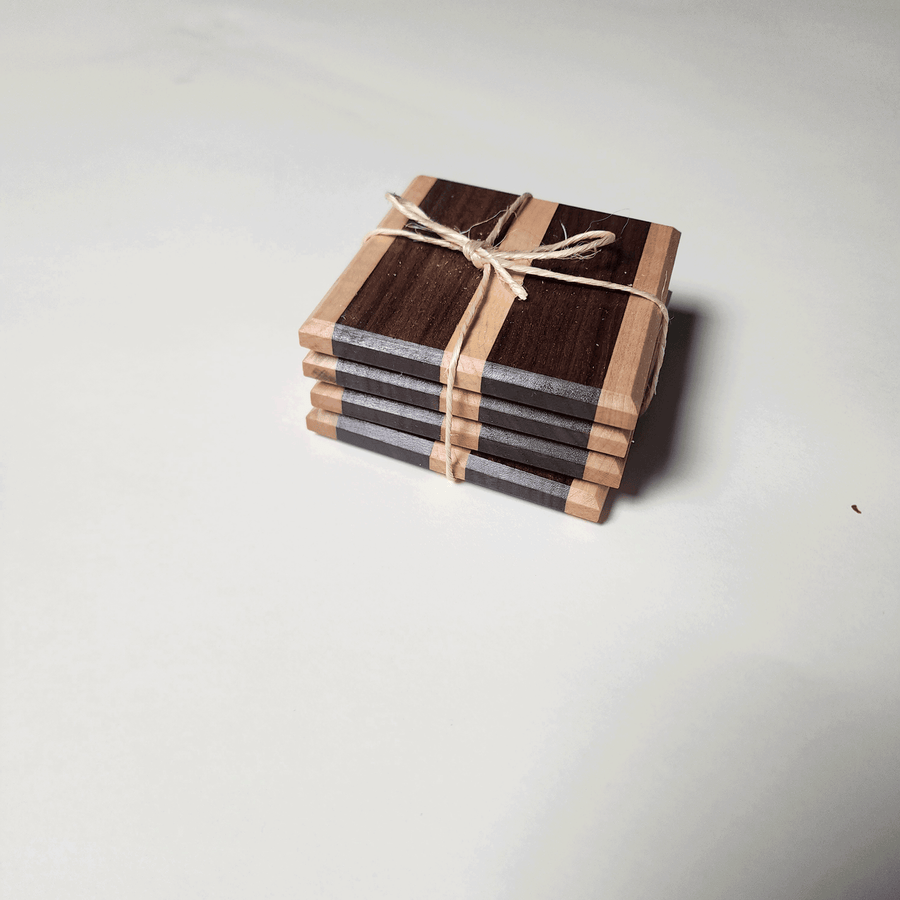 Wanut and Maple Stripe Coaster 4pk 4x4