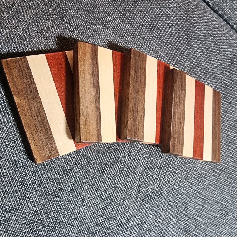 Walnut, Maple, and Padauk Stripe Coaster (3.25x3.25)