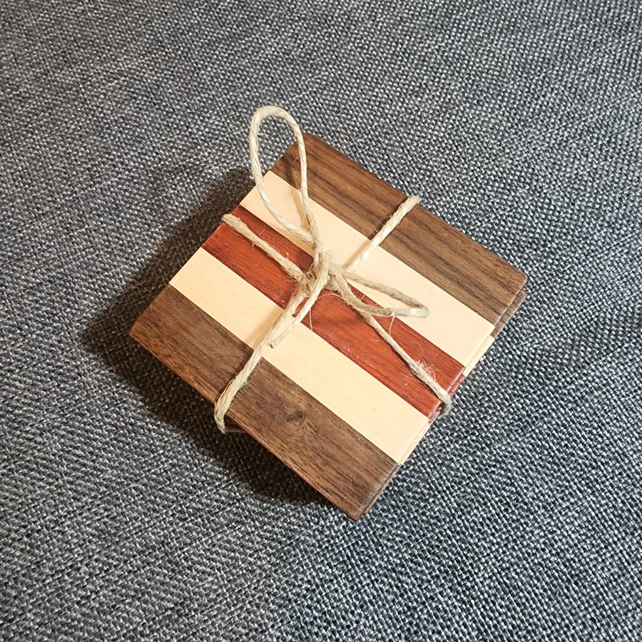 Walnut, Maple, and Padauk Stripe Coaster (3.25x3.25)