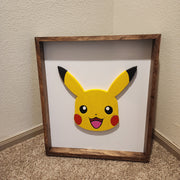 Pikachu Wall Art 20.5" x 25" x 2" - Mahogany Frame