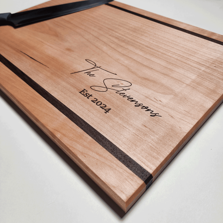 Personalized Engraved Cutting Board Maple with Walnut Accent