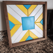 Wall Art Yellow, Light Blue, and White 13" x 13"