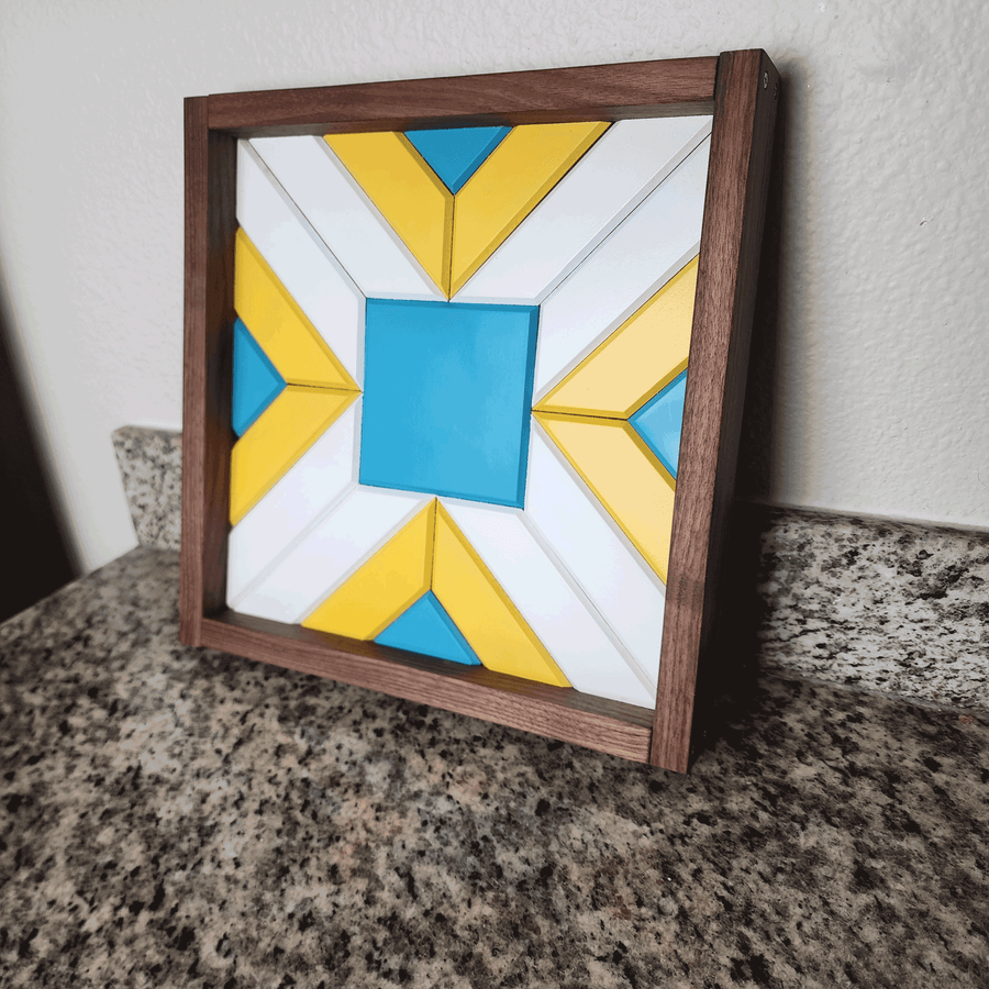 Wall Art Yellow, Light Blue, and White 13" x 13"