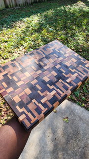 End Grain Exotic Cutting Board | Large Chopping Block with Finger Grips 1.5" Thick Ready to Ship