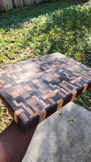 End Grain Exotic Cutting Board | Large Chopping Block with Finger Grips 1.5" Thick Ready to Ship