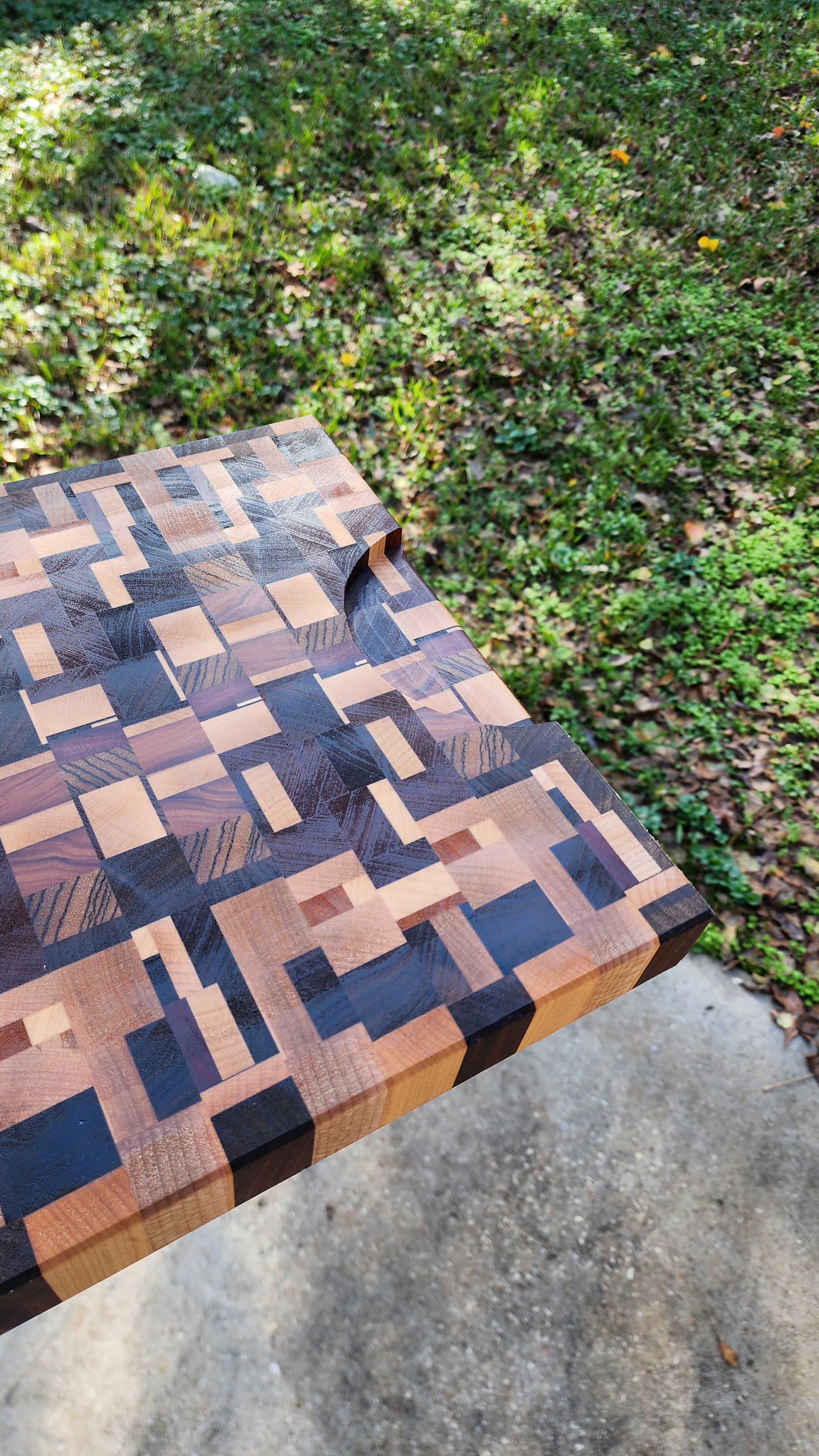 End Grain Exotic Cutting Board | Large Chopping Block with Finger Grips 1.5