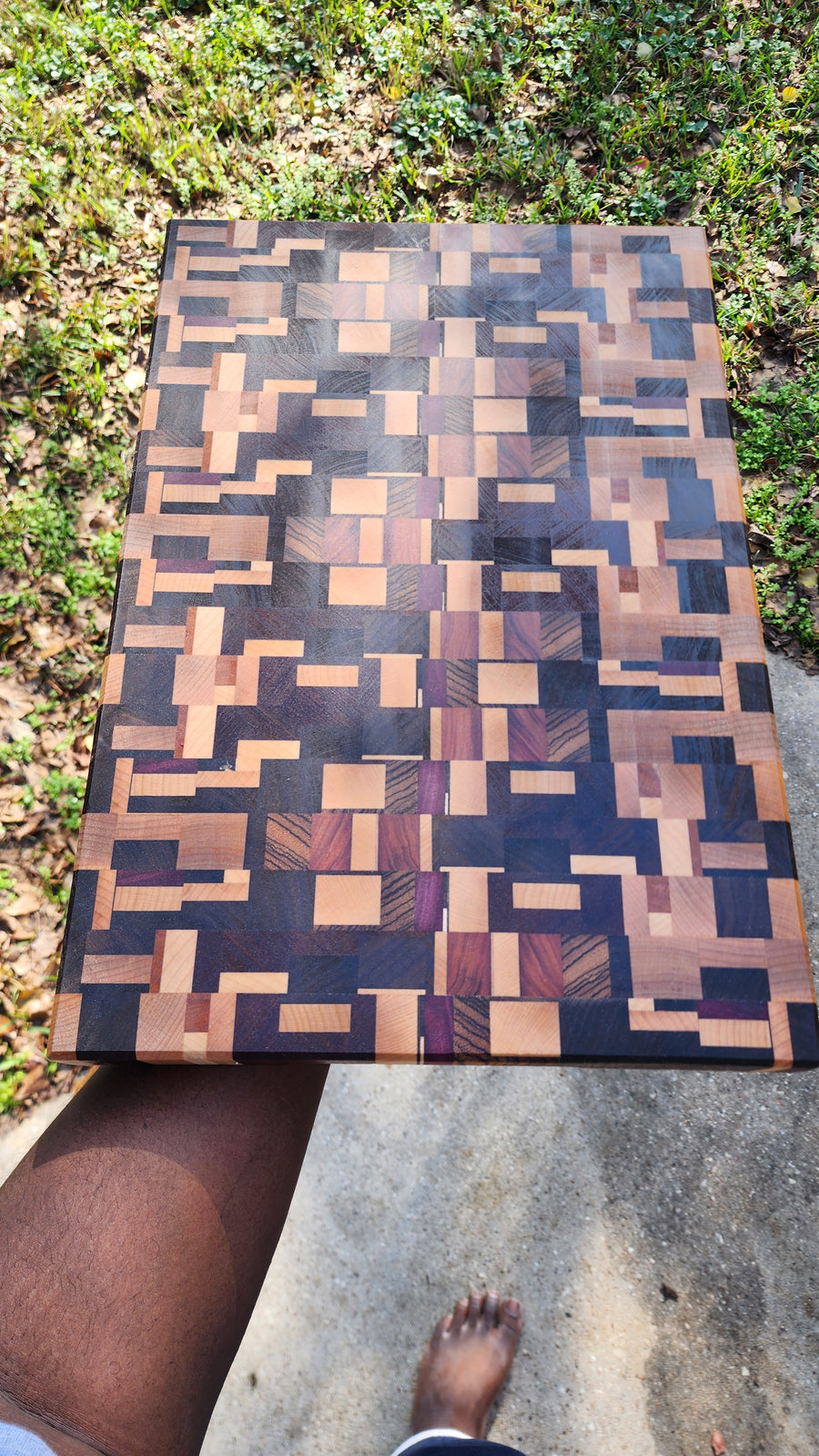 End Grain Exotic Cutting Board | Large Chopping Block with Finger Grips 1.5" Thick Ready to Ship