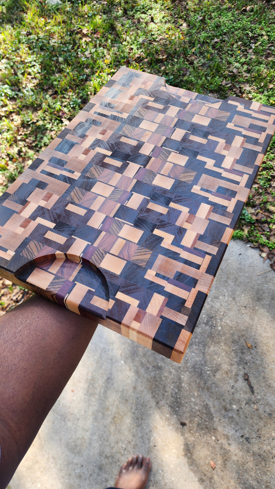 End Grain Exotic Cutting Board | Large Chopping Block with Finger Grips 1.5" Thick Ready to Ship