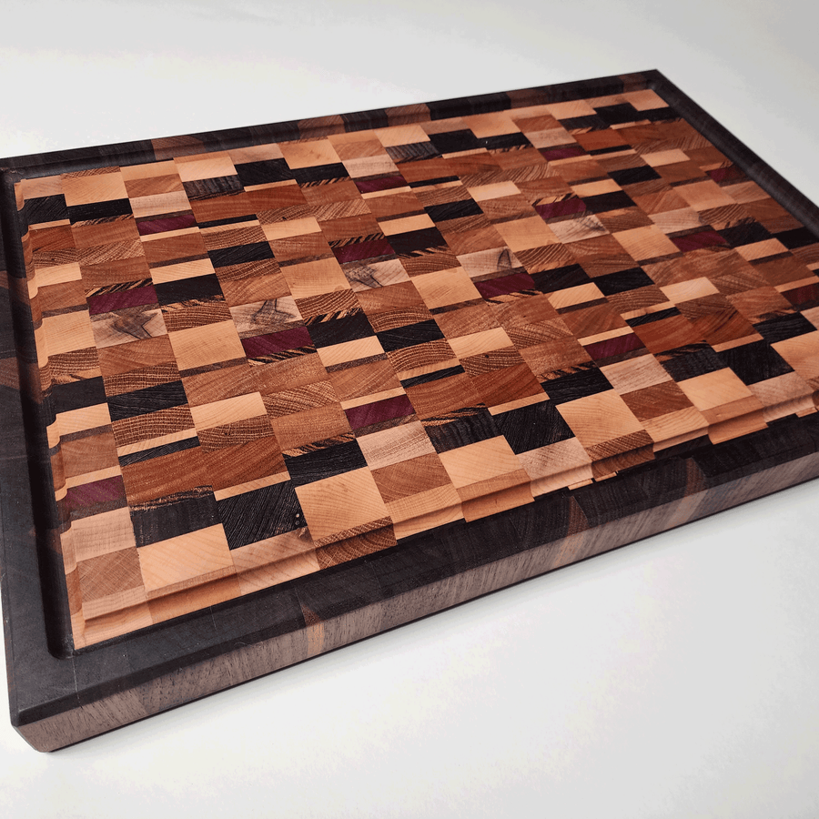 Chaos Style End Grain Cutting Board 20x13.5x1.5 | Butcher Block board with Walnut Border
