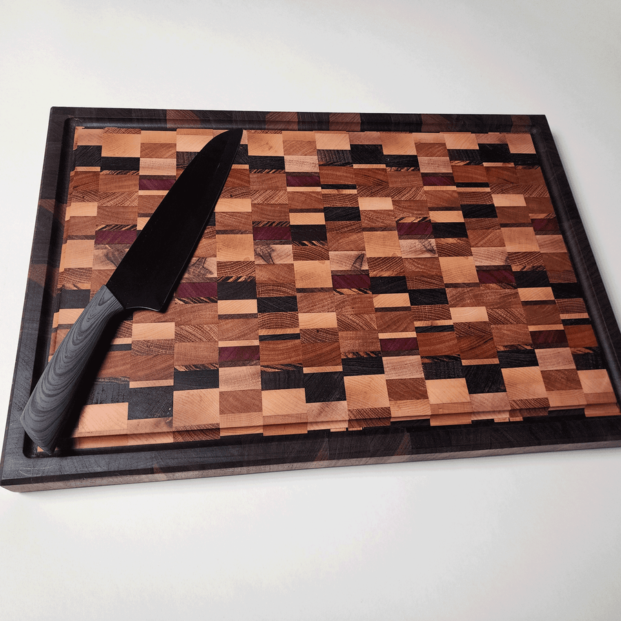 Chaos Style End Grain Cutting Board 20x13.5x1.5 | Butcher Block board with Walnut Border