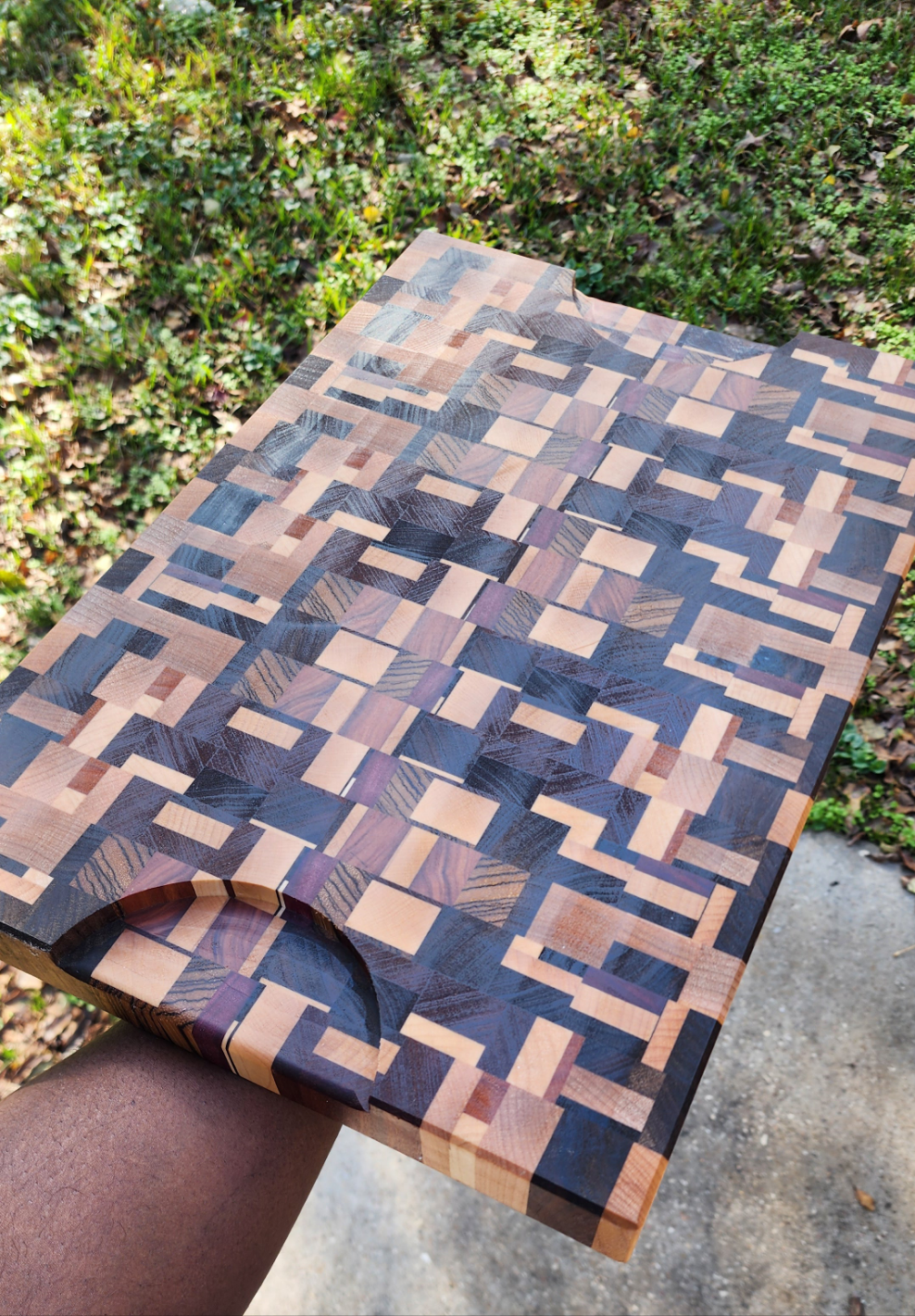 End Grain Exotic Cutting Board | Large Chopping Block with Finger Grips 1.5